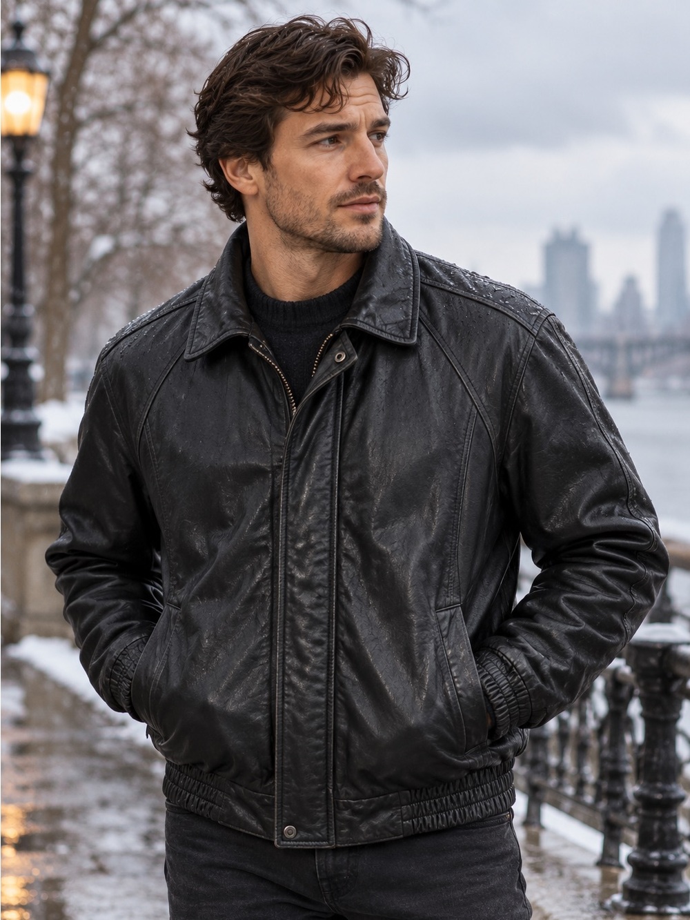 Clipper Mist London Fog Men’s L Genuine Leather Black Jacket